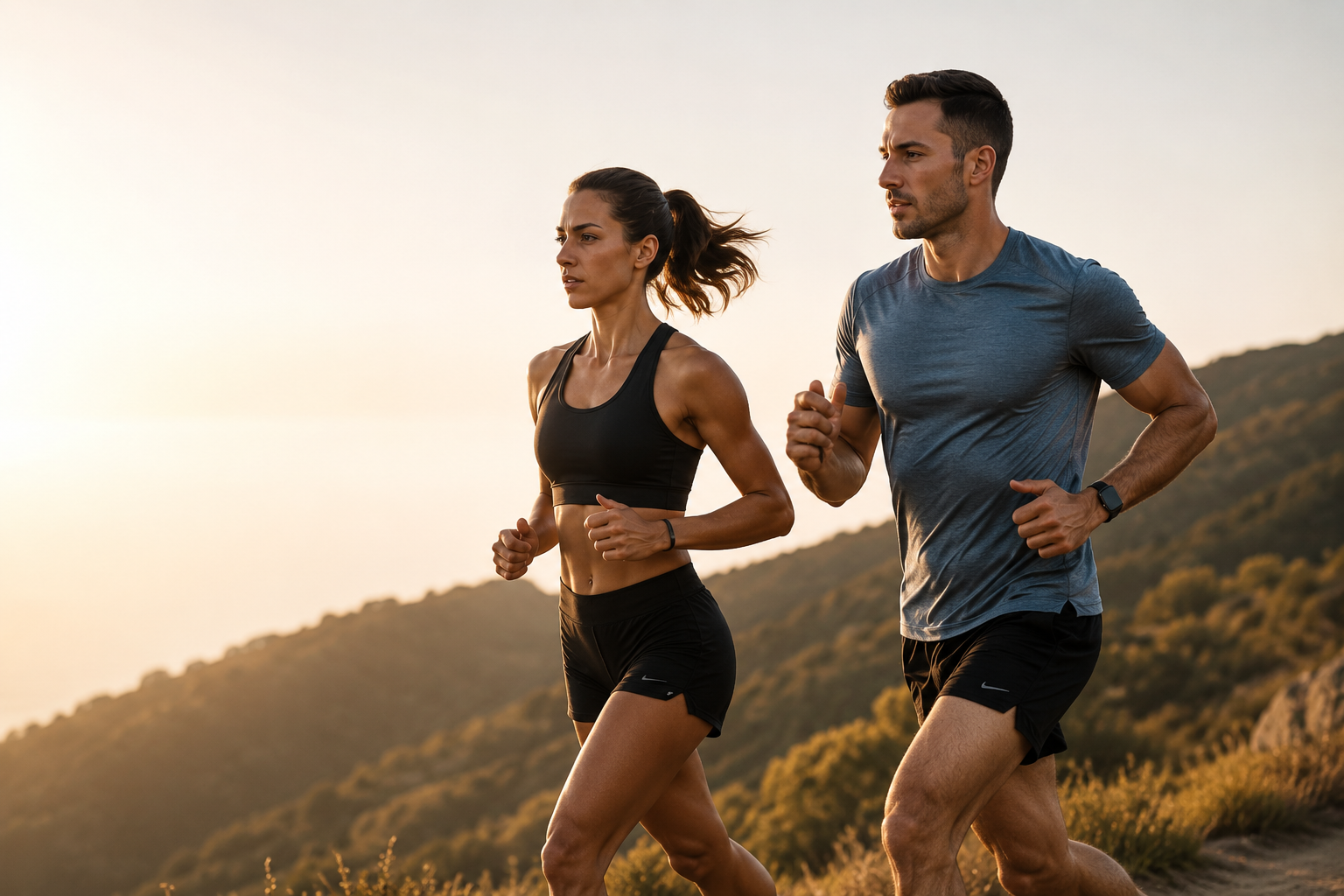 Hombre y mujer entrenando juntos al aire libre