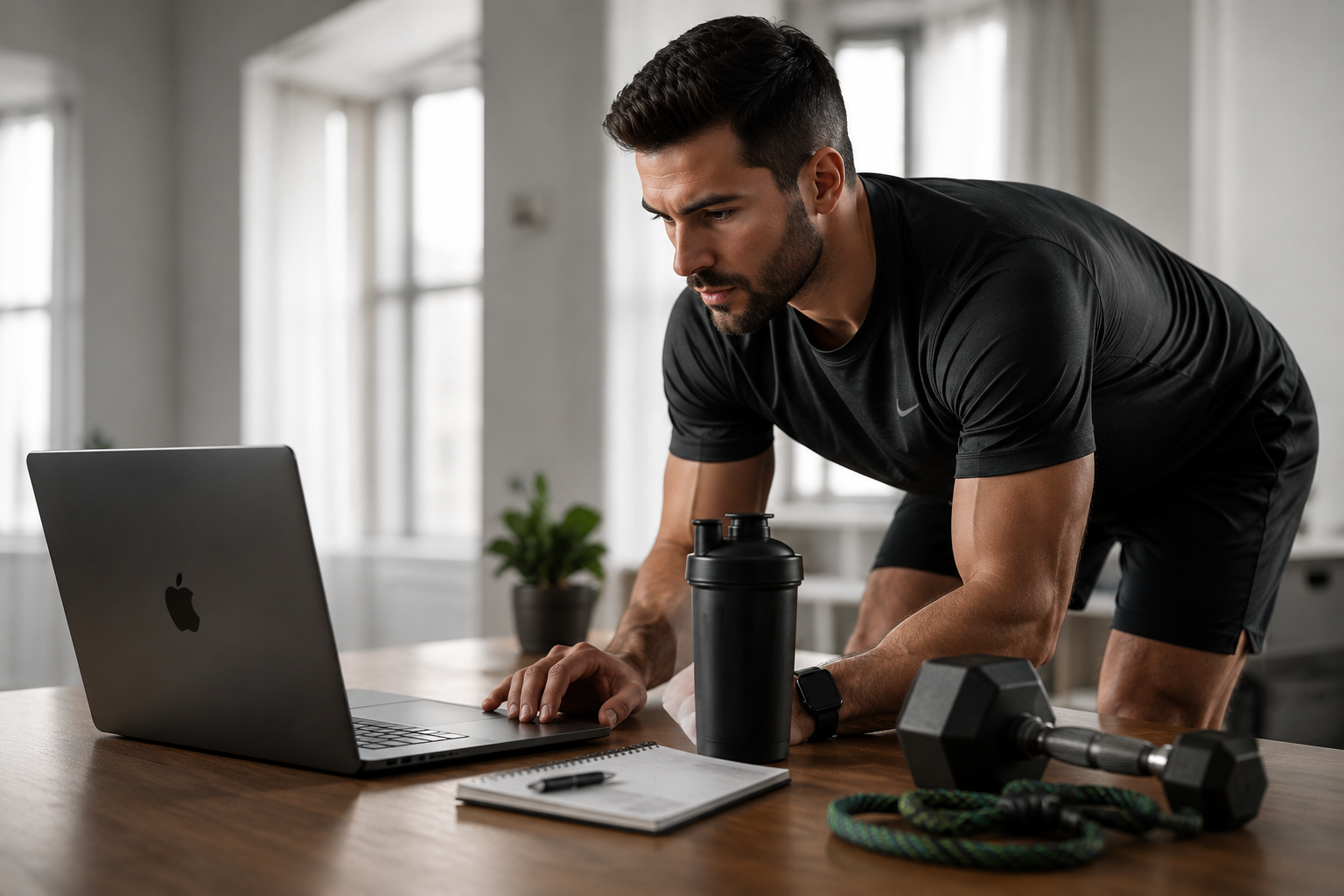 Entrenador realizando una sesión de entrenamiento online